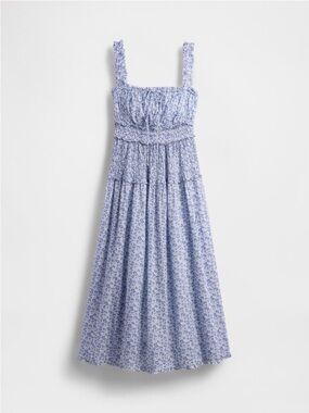 Gap x DÔEN Blue Floral Smocked Midi Dress M